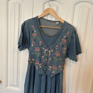 Denim Midi Dress With Built In‎ Vest Size Large